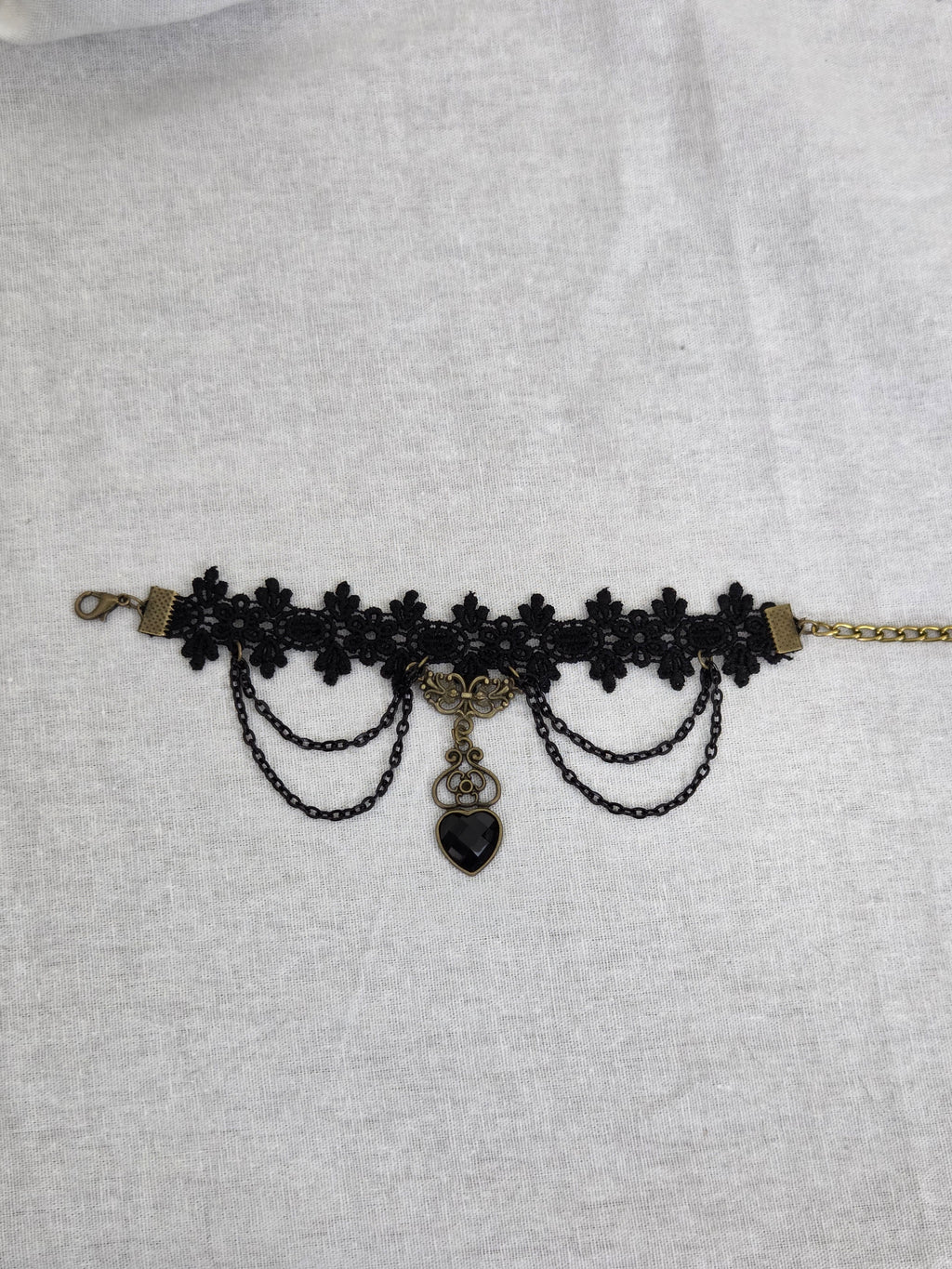 Gothic black lace and charm bracelet