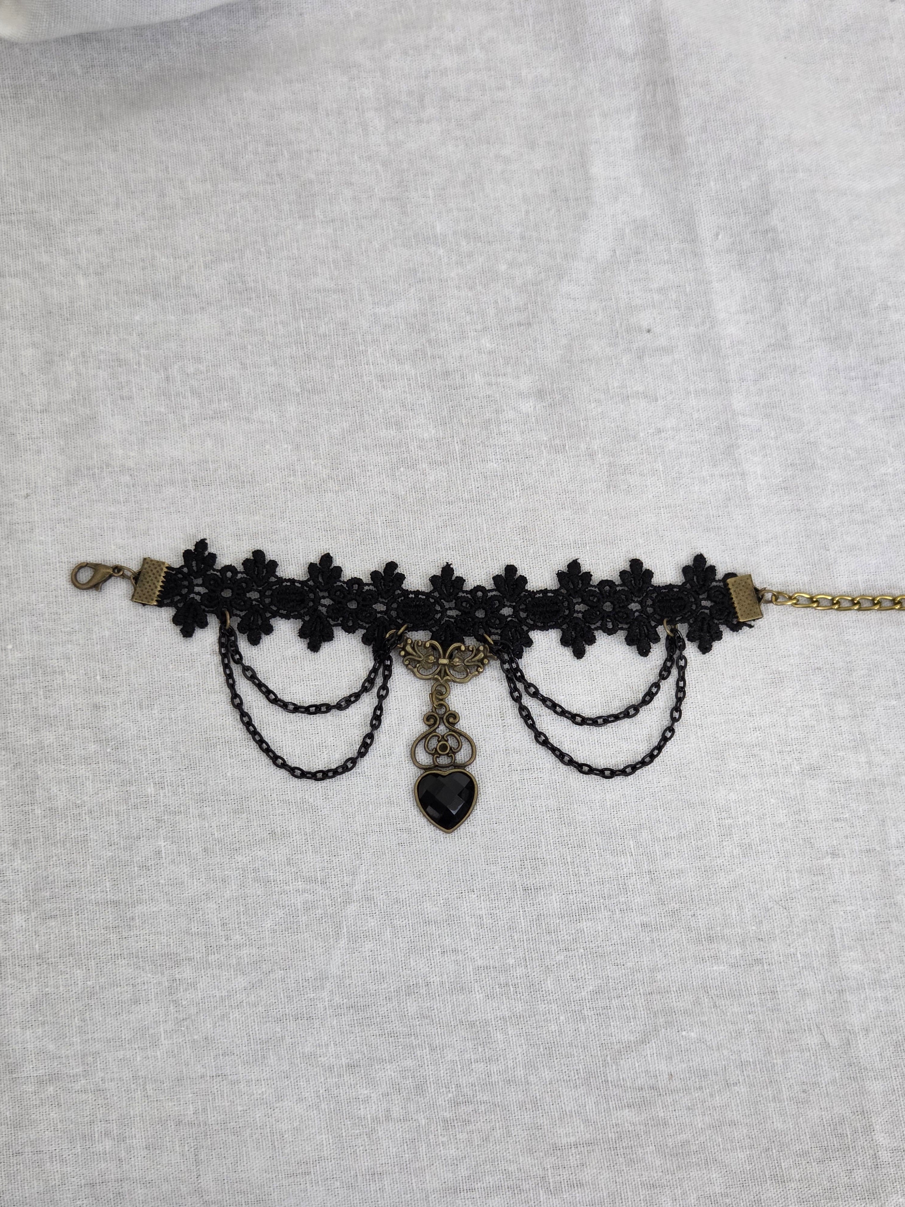 Gothic black lace and charm bracelet