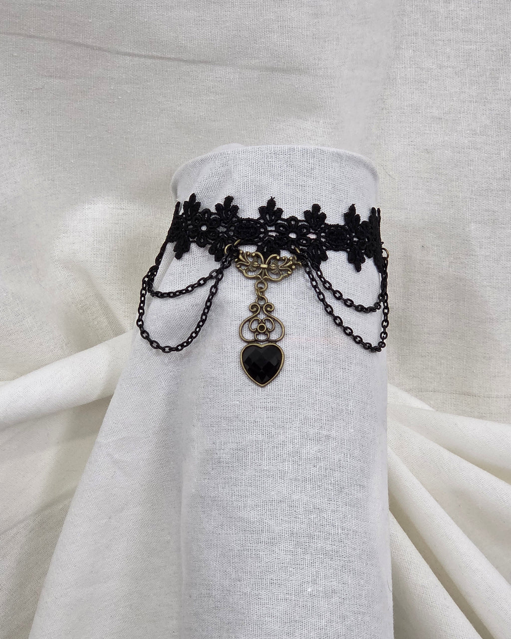 Gothic black lace and charm bracelet