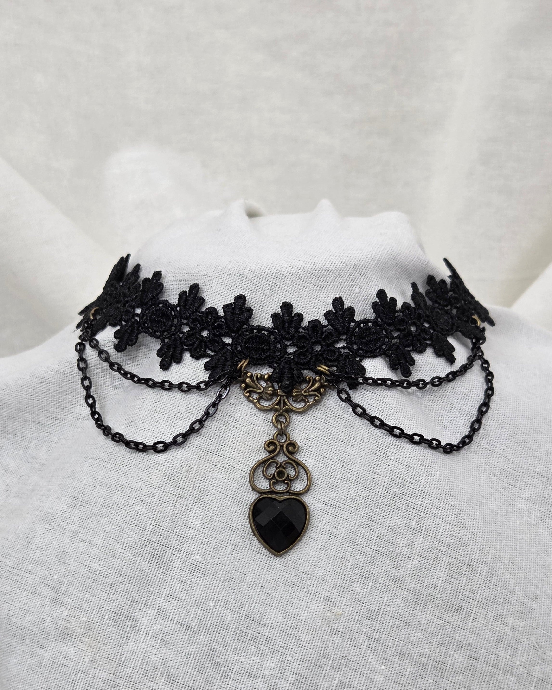 Gothic black lace and charm choker